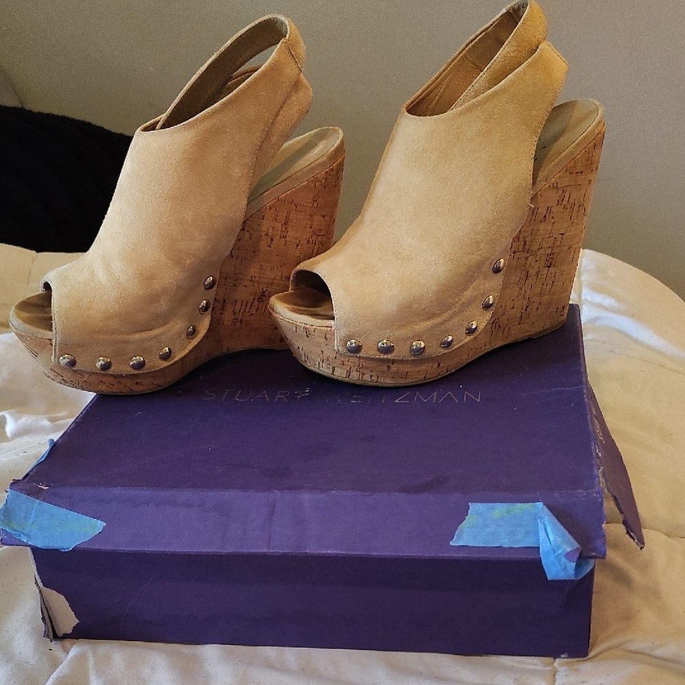 Stuart Weitzman Tan Wedge Sandals